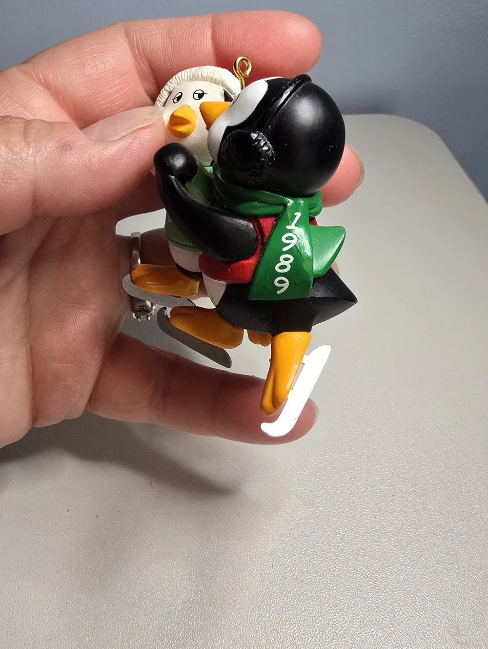 Vintage 1989 Hallmark Mom & Dad Ice Skating Penguins Christmas Ornament